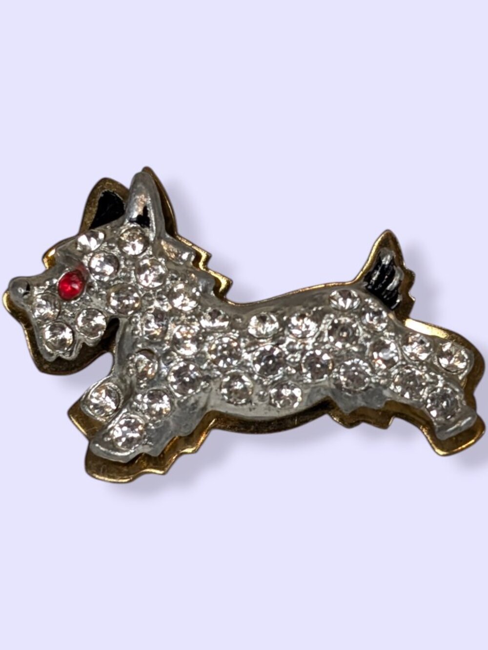 Vintage Schnauzer Rhinestone Running Dog Brooch
